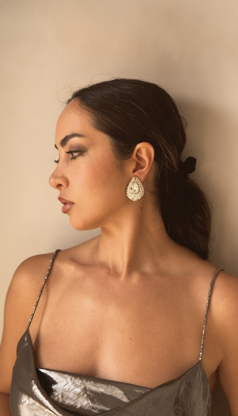 LES BERNARD Signed Vintage 1980s Pear Teardrop Pavé Rhinestone Gold Tone Clip-On Earrings — Retro Crystal Statement view 2