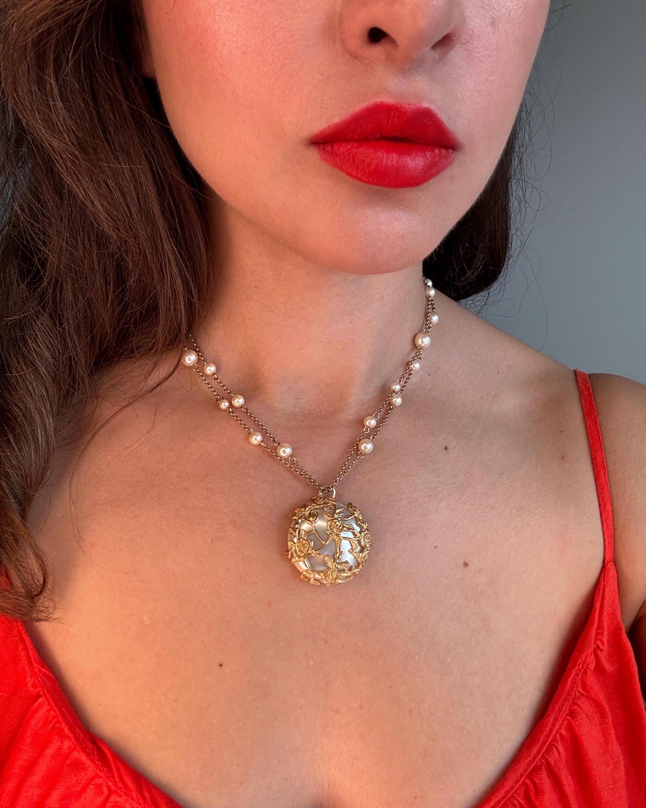 Vintage Carolee Rose and Pearl Double Strand Necklace