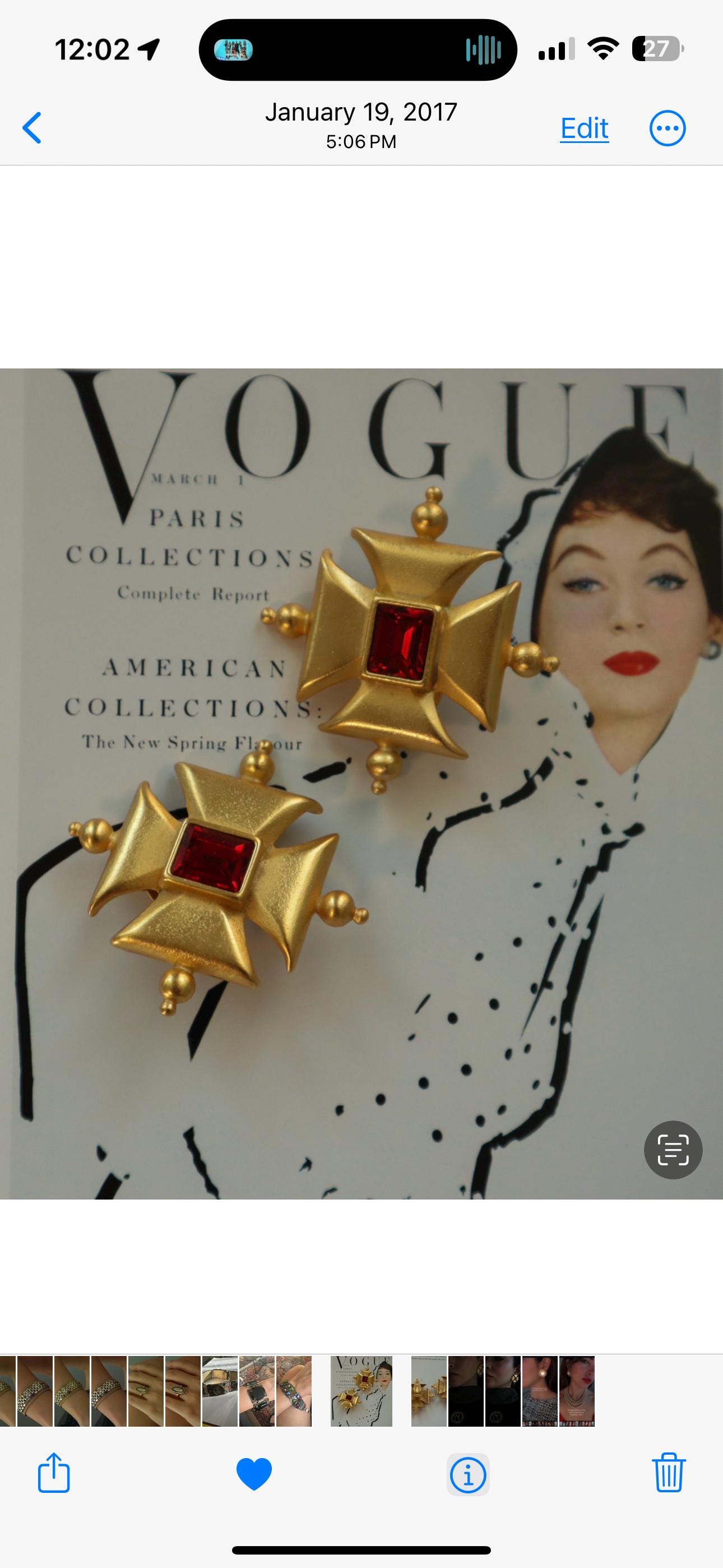 Vintage Gold Maltese Cross Clip-On Earrings