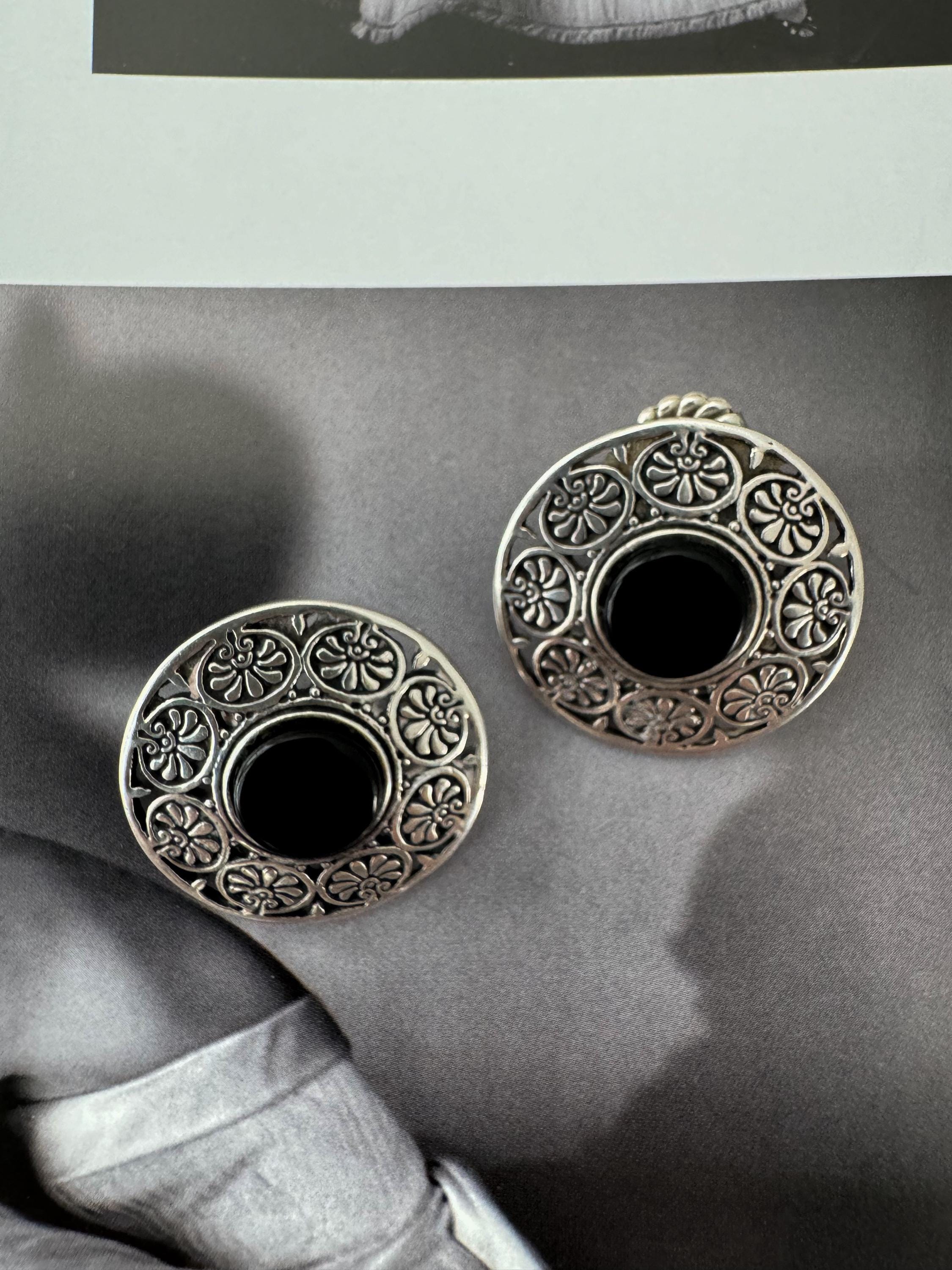 Vintage Mexico Handmade Sterling Silver with Black Onyx Stud Earrings