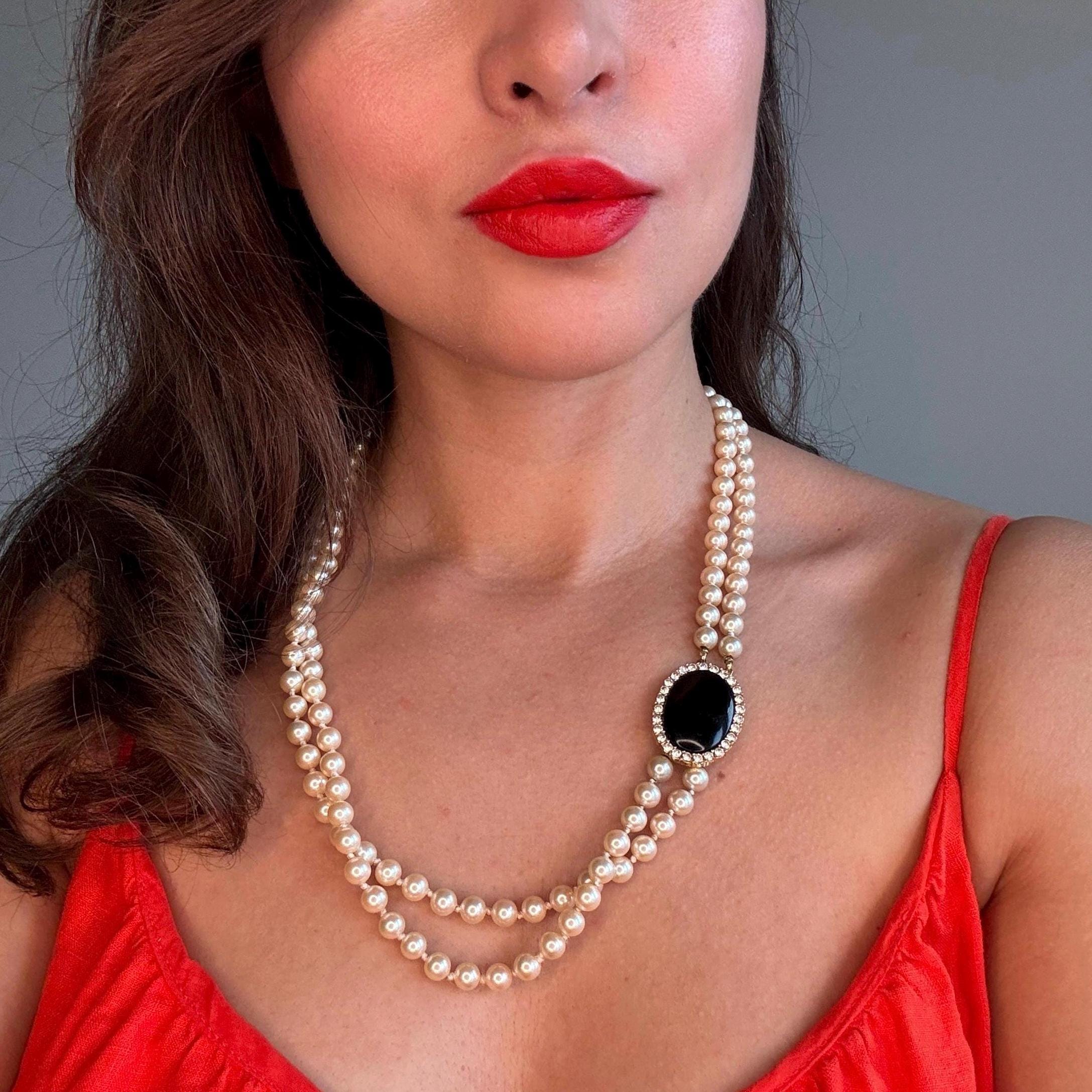 Vintage Pearl Double Strand Necklace with Side Clasp