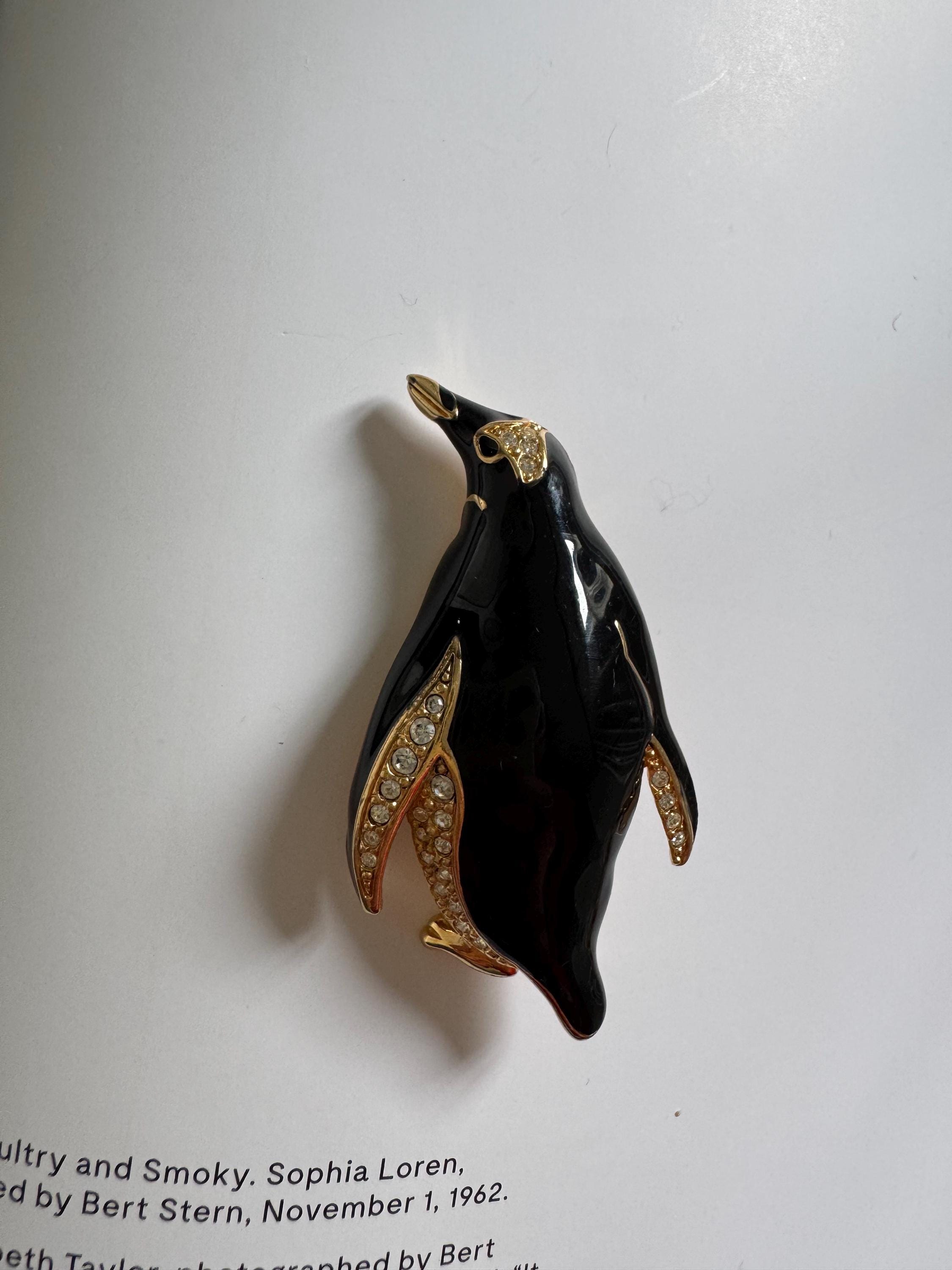Vintage Signed Swarovski Swan Logo Penguin Brooch