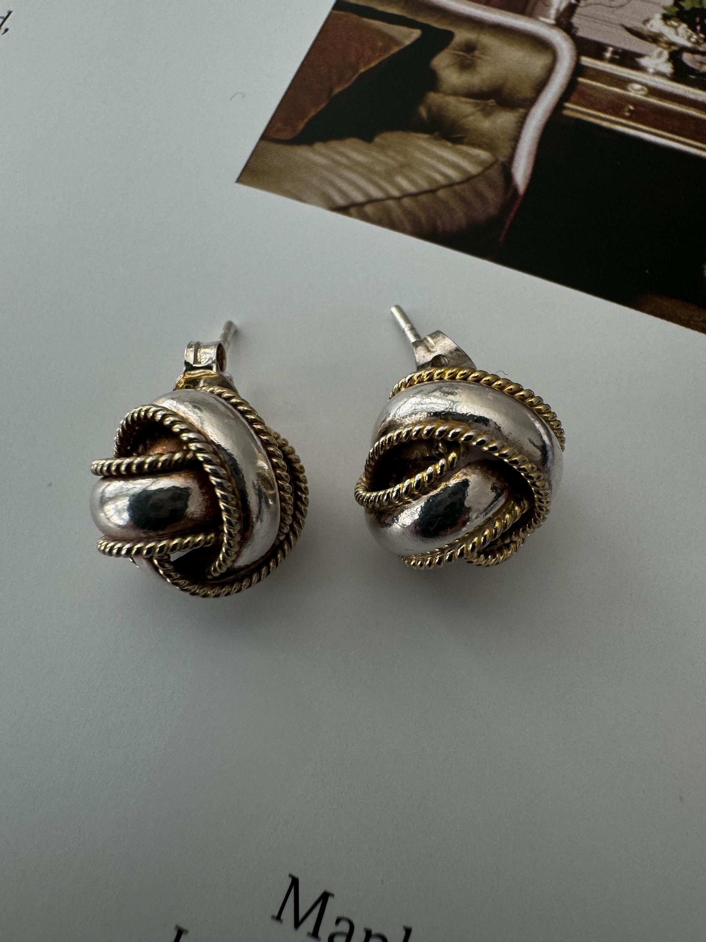 Vintage Sterling Silver Ball Knotted Stud Earrings